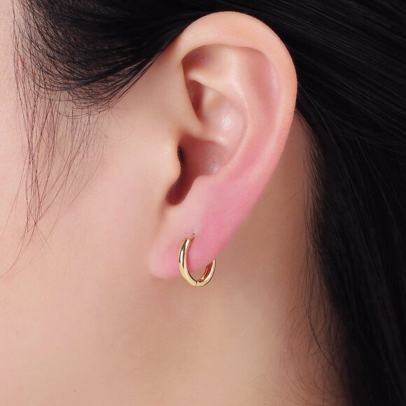 14K Gold Filled 13mm Minimalist Huggie Earrings - Picture 2 of 4